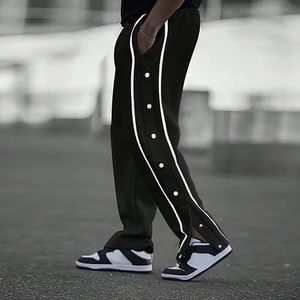 Pantalones Deportivos Holgados para Hombre, con Rayas Laterales y Botones, Pantalones de Chándal con Abertura en la Parte Inferior, Pierna Ancha y Bolsillos - Product Image 4