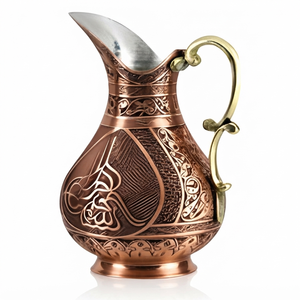 Pichet en cuivre turc artisanal, pot à eau vintage gravé en cuivre, poignée en laiton, style ottoman antique, récipient à eau en cuivre - Product Image 1