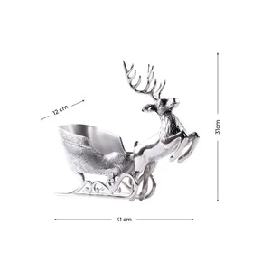 Metal Reindeer Sleigh Wine Coasters Vintage Design 41cm Length Party Beverage Cooler Durable Decorative Holder Floral Pattern 5L - Product Image 1