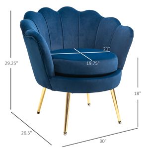 Poltrona in Velluto Blu con Gambe in Metallo Dorato, Sedia Resistente ed Ecologica per Soggiorno e Camera da Letto, Adatta per Superfici in Moquette - Product Image 3
