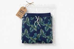 Short de bain décontracté pour homme en toile de polyester respirante, imprimé feuilles de palmier bleu marine, taille mi-haute avec cordon de serrage - Product Image 6