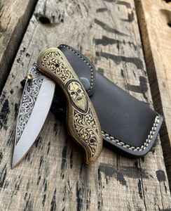 Couteau pliant artisanal en acier inoxydable 440C avec manche gravé en laiton – Produit tendance et viral, meilleure vente, haute qualité - Product Image 6