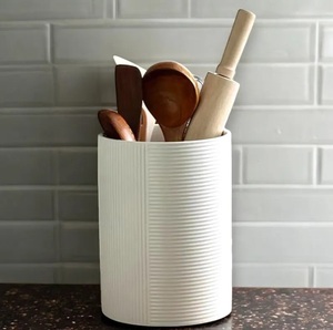 Portautensilios de Cerámica Acanalado, Diseño Cilíndrico Alto, Acabado Mate, Resistente, Organizador de Almacenamiento para Encimera de Cocina - Product Image 3