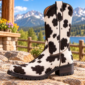 Chaussures en cuir artisanales |   Bottes en cuir western pour femmes et hommes |   Bottes en cuir de vache |   Bottes de cowboy faites à la main avec fourrure - Product Image 2