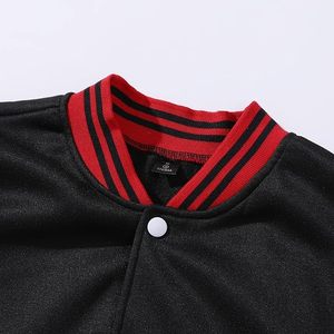 เสื้อแจ็คเก็ตวาร์ซิตี้สีดำแดงสำหรับผู้ชาย ทรงปกติ ปกคอพับ ติดกระดุม แต่งสีตัดกัน สวมใส่สบายๆ ในฤดูใบไม้ร่วง ทำจากวัสดุโพลีเอสเตอร์ - Product Image 3