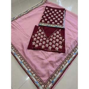 DESIGNER TABBY <b>ORGANZA</b> <b>SILK</b> EMBROIDERY SEQUENCE WORK LACE BORDER SAREE WITH UNSTTICHED BLOUSE - Product Image 6