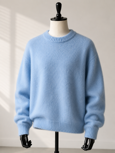 Pull en mélange de mohair bleu clair pour homme, anti-rides, à rayures vintage, à manches régulières, tricoté, standard, pour l'hiver - Product Image 3