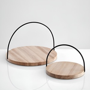 Wood Storage Trays Round With Metal Handle Minimalist Design Table Top Organizing Tray Set Of 2 - Product Image 3