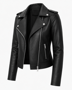 Wholesale Women Black PU Leather Motorcycle Jacket Asymmetric Zipper Lapel Collar Slim Fit Casual Streetwear Biker Outerwear - Product Image 5