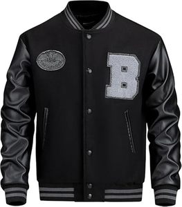 เสื้อแจ็คเก็ตมอเตอร์ไซค์แขนสั้นวินเทจผ้าขนสัตว์สำหรับผู้ชาย  แบบกำหนดเองได้  ปักลายปะติด  แจ็คเก็ตบอมเบอร์  เสื้อแจ็คเก็ตเลตเตอร์แมน - Product Image 1