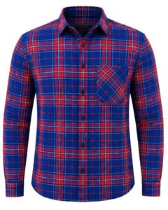 Chemise en flanelle à carreaux bleu roi et rouge pour homme, coupe ajustée, boutonnée, manches longues, en coton, style décontracté, tendance, personnalisée par le fabricant - Product Image 2