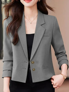 Blazer de color sólido para mujer, elegante, con solapa con muescas, manga larga, abotonado, para oficina, traje formal de negocios. - Product Image 5