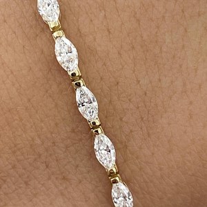Bracelet tennis en or jaune avec diamants de laboratoire taille marquise, certifié IGI, minimaliste, raffiné, pour femme, cadeau d'anniversaire de mariage, délicat - Product Image 4