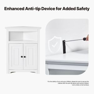 Armoire de rangement d'angle autoportante de 32 pouces, 3 niveaux, avec 2 portes en bois et étagères réglables pour la cuisine ou le salon - Product Image 6