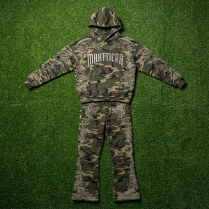 Mens <b>Camouflage</b> <b>Tracksuit</b> Hoodie Cargo Pants Rhinestone Leaf Embroidery Custom Streetwear Sportswear Set - Product Image 6