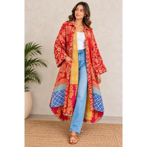 Vintage Patchwork Lange Jacke für Damen, Handgefertigter Indischer Kantha-Mantel, Lässige Freizeitjacke - Product Image 1