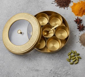 Premium Iron Masala Dabba <b>Spice</b> <b>Box</b> Transparent Lid Seven Containers Traditional Metal Food Grade Dishwasher Safe Saleem - Product Image 5