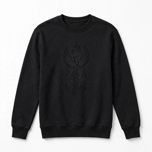 Sweat-shirt noir à col rond pour homme, imprimé graphique Phoenix Fire, manches longues, en coton épais, pull décontracté, style streetwear - Product Image 1
