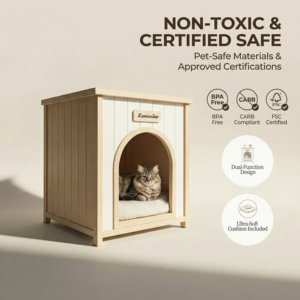 Nichoir pour animaux de compagnie en cèdre de qualité supérieure, blanc crème et jaune clair, pour petits chiens et chats - Product Image 4