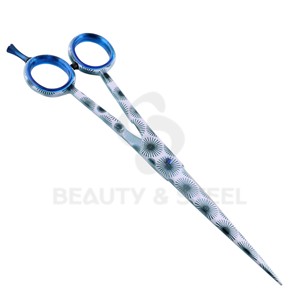 Tijeras Profesionales para Cortar Cabello, Color Azul Texturizado, con Hojas Rectas Afiladas e Insertos Brillantes en el Anillo - Product Image 5