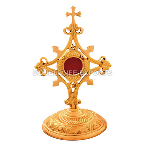 Brass Sunburst Reliquary with <b>Cross</b> <b>Top</b> | Catholic Relic Holder – DOUBLE VEE EXPORTS - Product Image 2