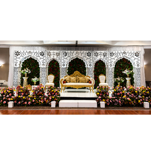 Grand Reception Stage Arabic Style Mirror <b>Frames</b> Palace Theme White <b>Backdrop</b> Mirror Wedding Stage <b>Frames</b> Mughal Style Arched Set - Product Image 1