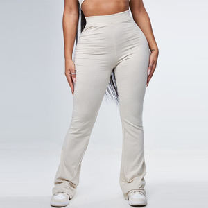 Women's Solid Color <b>Flared</b> <b>Leggings</b> High Waist Stretchy Casual Pants Full Length Breathable Knitted Spandex Cotton Fit Type - Product Image 3