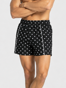 Shorts de plage personnalisés pour hommes, imprimé à pois, avec détails contrastés, en coton molletonné respirant de qualité supérieure, style streetwear, avec logo personnalisé, OEM - Product Image 1