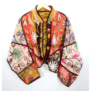 Indian Handmade Vintage <b>Kantha</b> Quilted 100% Cotton Breathable Printed Nonwoven <b>Jacket</b>-Designer Boho Hippie Coat - Product Image 1