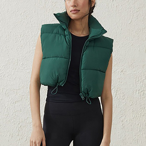 Chaleco Acolchado sin Mangas con Cuello Alto Verde para Mujer, Ropa Exterior Informal, Cortavientos, Color Sólido, Ropa de Invierno Cálida - Product Image 1