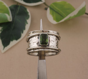 Anillo de banda con engaste de bisel de peridoto natural, plata de ley 925, piedra preciosa verde oliva auténtica, piedra de nacimiento de agosto, joyería apilable - Product Image 6