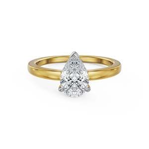Bague en argent avec moissanite taille poire charmante et bande minimaliste en or, bague cocktail pour femme, bijoux de mariage et de fiançailles - Product Image 1
