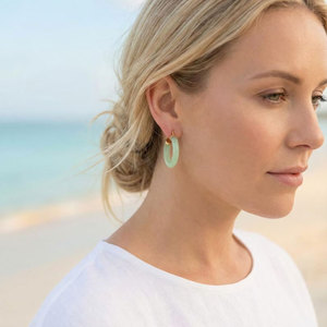 Handmade Gold Jade Donut Hoop Earrings <b>Light</b> Green <b>Circle</b> Minimalist Boho Healing Jewelry Gift - Product Image 3