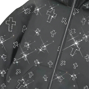 HighQuality 300gsm Cotton Fleece Rhinestone Hoodie Custom Luxury Brand Bling Stones Pullover Unisex Streetwear Hip Hop Loose Fit - Product Image 4