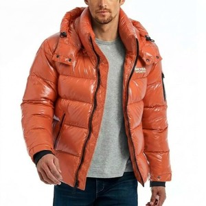 <b>Men</b>’s Burnt Orange Puffer <b>Jacket</b> Luxury Hooded Winter Bubble Coat Thick Insulated Streetwear Outerwear Warm Casual Fashion - Product Image 4