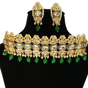 Indian Classic Women's Choker Wedding Engagement Anniversary Party Green Traditional Crystal Kundan Faux Pearl Alloy Gold <b>Gift</b> - Product Image 2