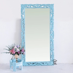 Rectangular Wooden Floor <b>Mirror</b> with Blue Carved Frame Shabby Chic Decorative <b>Mirror</b> for Home Use - Product Image 2