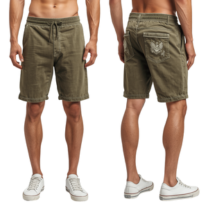 Shorts en molleton délavé à l'acide avec broderie pour hommes – Vêtements de mode – Prix de gros – Grande Vente - Product Image 2