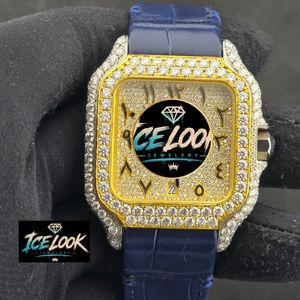ICELOOK JEWELERY นาฬิกาทองทรงสี่เหลี่ยมหรูหราพร้อมขอบเพชรสายหนังสีน้ำเงินอะนาล็อกควอตซ์นาฬิกาแฟชั่นสำหรับผู้ชาย - Product Image 5