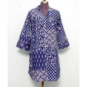 Vestido Largo de Algodón Ecológico con Estampado Floral, Mangas Coreanas, Estampado a Mano, Cuello en V, Talla Midi, Estilo Camisero, Informal, para Fiestas de Verano - Product Image 1