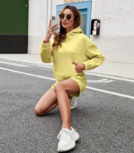 Conjunto de Sudadera con Capucha y Pantalones Cortos para Mujer, Impresión de Logotipo Personalizado, Ropa Urbana Sólida, 100% Algodón, Ropa Casual de Secado Rápido y Transpirable para Verano - Product Image 5