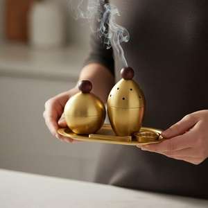 Ensemble de brûleurs à bakhoor arabes de luxe, brûleur à encens en métal avec plateau en bois, décoration parfumée pour la maison du Moyen-Orient, cadeau pour le Ramadan et l'Aïd - Product Image 5
