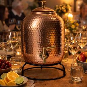 Antique Style Hammered Copper Water Dispenser <b>with</b> Lid and <b>Tap</b> Pure Copper Ayurvedic Water Storage <b>Jar</b> for Home and Hotel Use - Product Image 2
