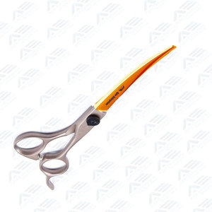Ciseaux de toilettage pour animaux de compagnie de qualité supérieure, 6,5 pouces, courbés, avec manche couleur sable et protège-lame orange - Product Image 6