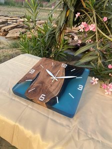 Minimalistic Epoxy Resin and Walnut Wood Wall Clock Handmade Wood Art Decor - Product Image 6