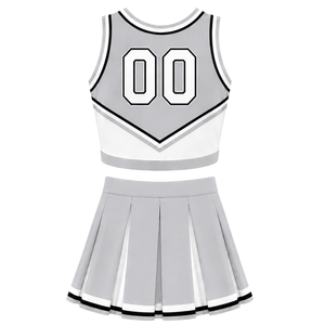 Ensemble d'uniforme de cheerleading gris : Crop top et jupe plissée pour compétition de danse d'équipe, tenue de performance sportive - Product Image 2