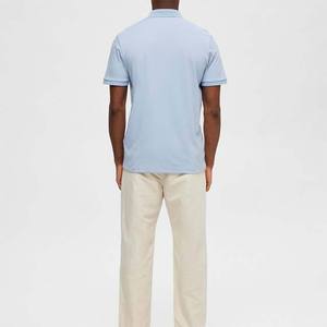 Polo à manches courtes bleu clair pour homme, couleur unie, design décontracté avec fermeture éclair, coupe classique, tricot en coton respirant - Product Image 3