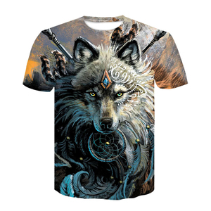 T-shirt pour homme à manches courtes en polyester, design optimal, impression 3D par sublimation, tissu tricoté doux, séchage rapide, coupe ample, motif loup - Product Image 6