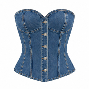 Corset en jean sans bretelles de qualité supérieure pour femme, style color block, bustier à coutures contrastées, coupe ajustée 2026 - Product Image 6