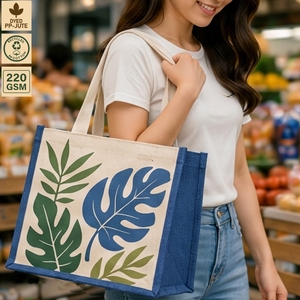 กระเป๋าผ้าใบปอกระเจาพิมพ์ลายตามสั่ง เคลือบ PP ขนาด 31x27x16 ซม. ใช้ซ้ำได้ ขายส่ง รับผลิต OEM แบรนด์ส่วนตัว - Product Image 5